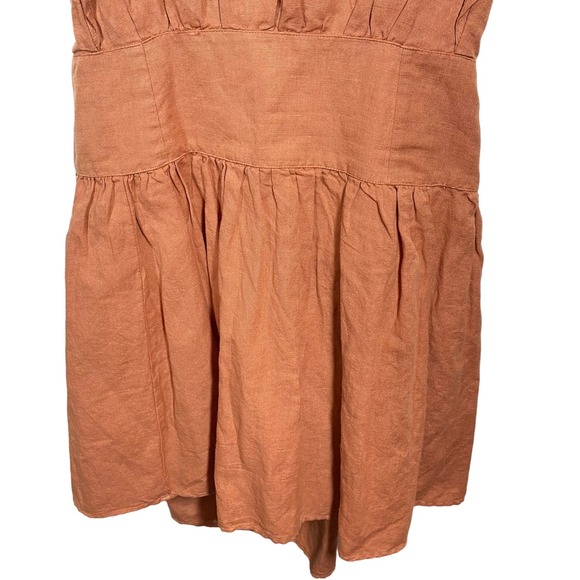 Free People Erin Tie Back Ruffle Sleeve Dress Linen Blend Bronze Orange Sz Small - Picture 8 of 9